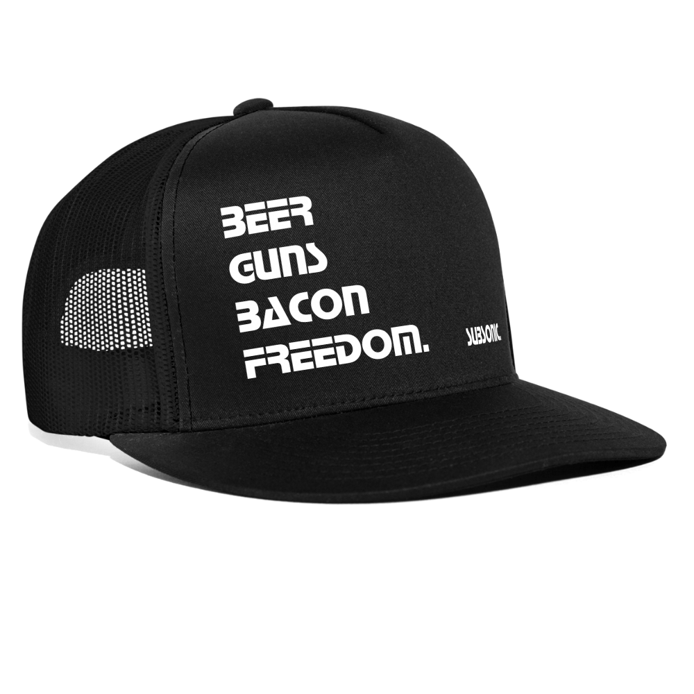 Trucker Cap - BEER GUNS BACON FREEDOM. - Schwarz/Schwarz